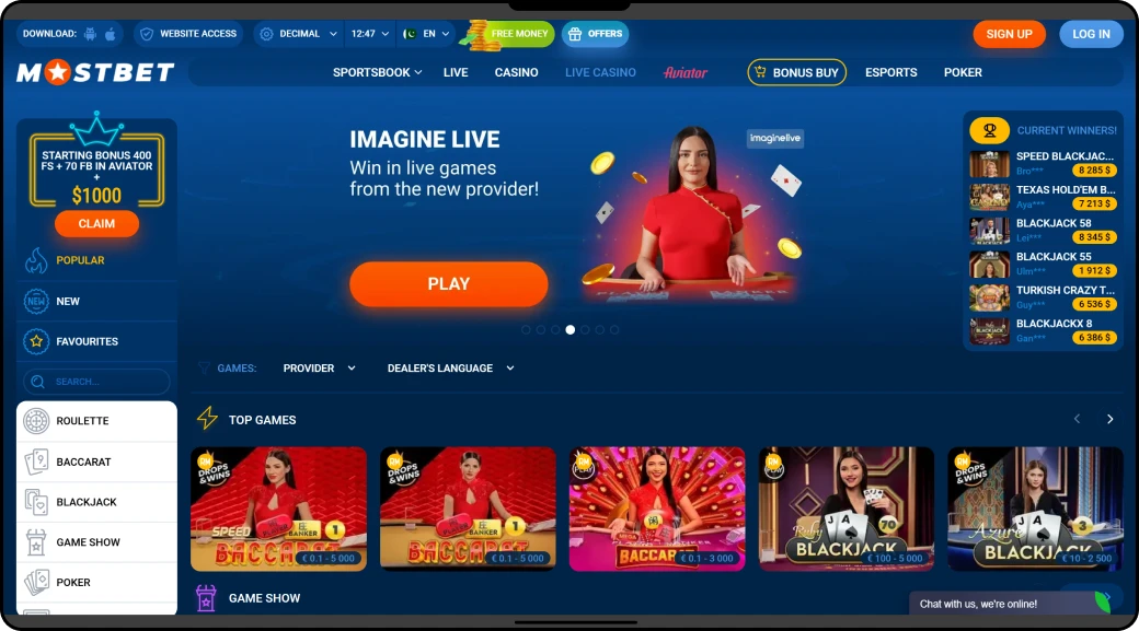 Live Casino and Popular Games - Mostbet Pakistan